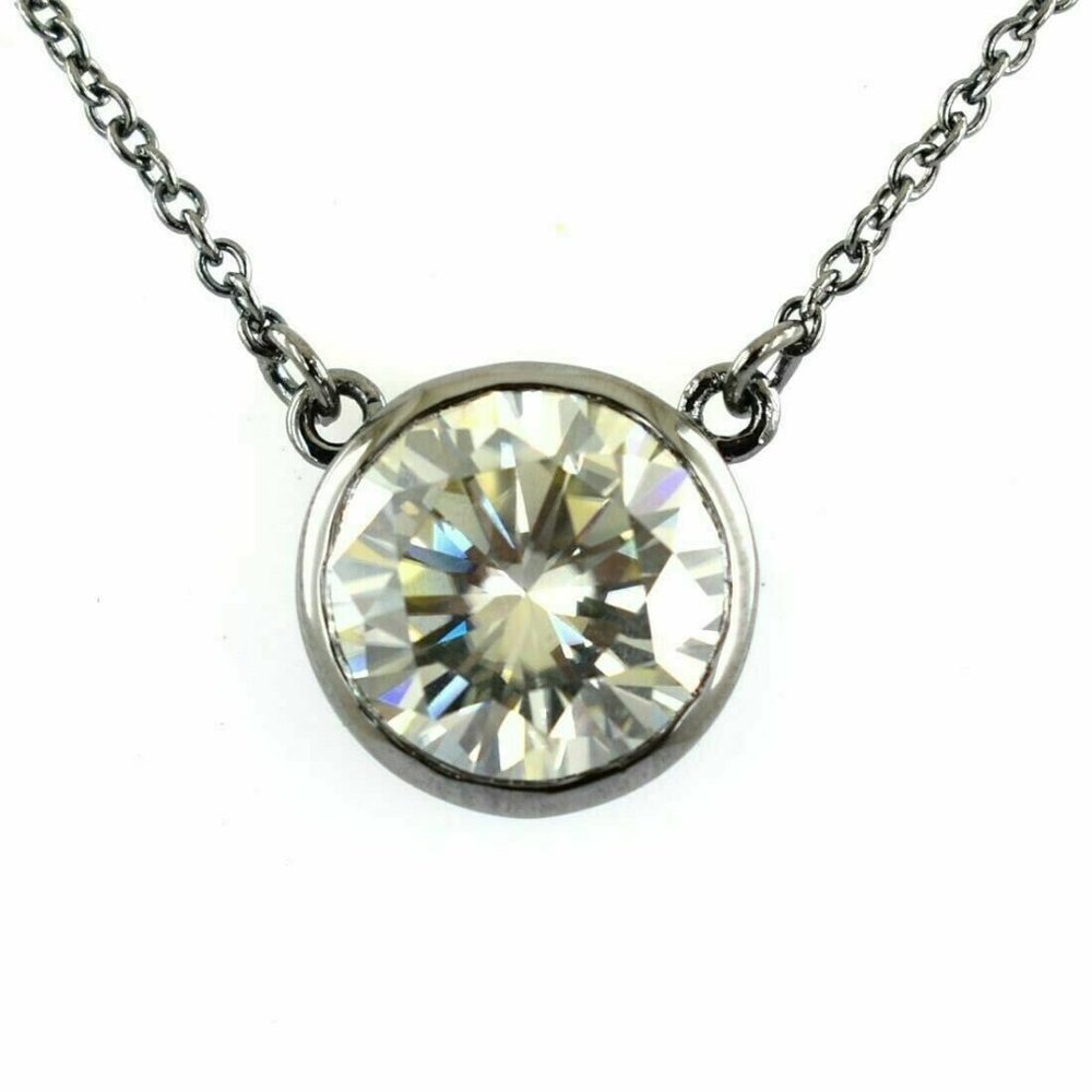 Diamond Solitaire Pendant Bezel Set Necklace 3 Cts